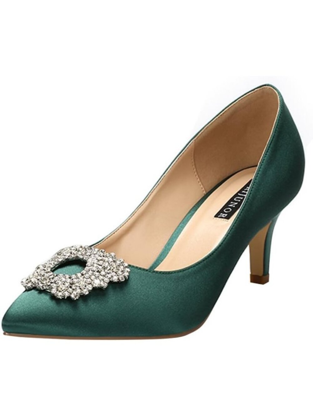 Elegant Low Heel Rhinestone Brooch Satin Evening Pumps for Wedding & Parties